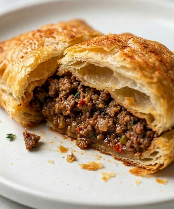 Pâté haïtien au boeuf épicé, pâte feuilletée dorée